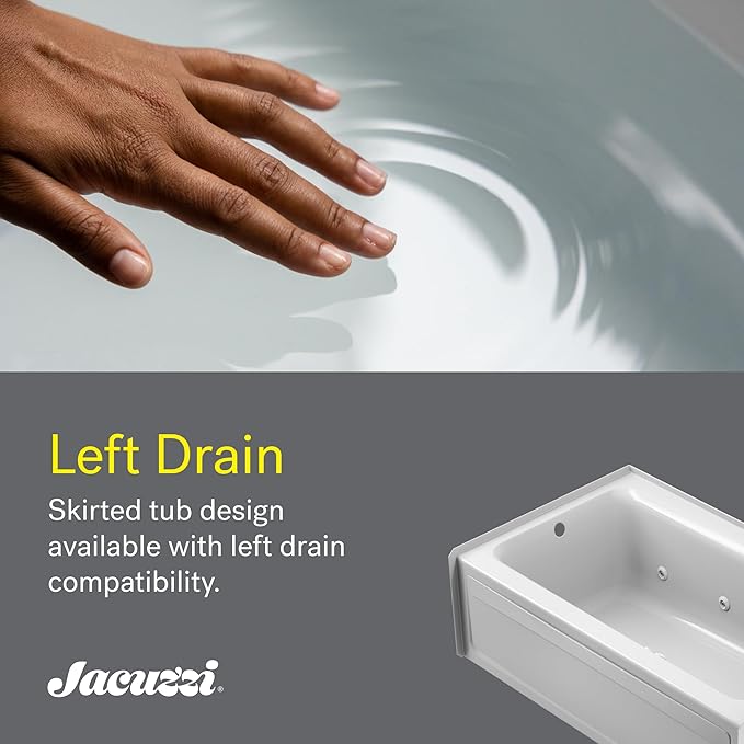 Jacuzzi SIGNATURE Acrylic Drop-In Bathtub, Jet Massage Tub, Slip Resistant, Left Drain Placement, 72" (L) x 36" (W), Rectangle, Oyster