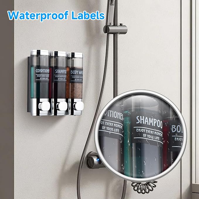 Shampoo and Conditioner Dispenser,GlintGath Shower Dispenser 3 Chamber No Drill Shampoo Dispenser for Shower Wall Mounted Shower Soap Dispenser for Bathroom Hotel,3 * 300ML,Chrome