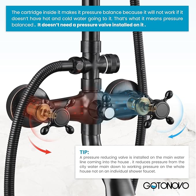 gotonovo Exposed Bathroom Shower System Classic Shower Kit 8 Inch Luxurious Rainfall Shower Head Handheld Spray Tub Filler Brass Pipe 3-Function Wall Mount Double Cross Knobs Oil Rubbed Bronze