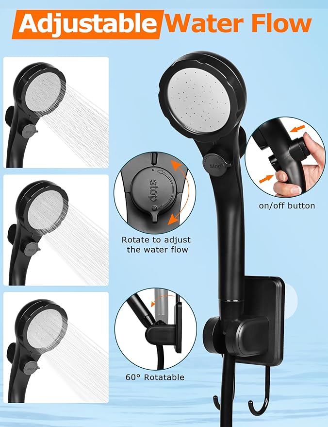 innhom Portable Camping Shower, 6000mAh Rechargeable Camp Shower Pump with LED Display, 2 Mode Electric Portable Shower for Camping, Hiking, Travelling, Washing
