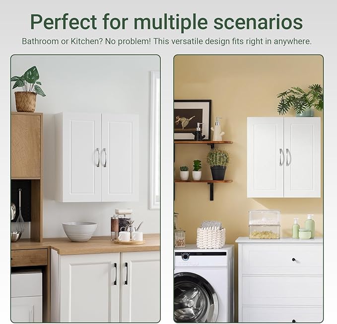 SoBuy Narrow Bathroom Wall Cabinet, Over The Toilet Storage Cabinet, Bathroom Wall Cabinet with Doors and Adjustable Shelves, Medicine Cabinet Organizer for Small Bathroom Storage, White FRG231-T-W