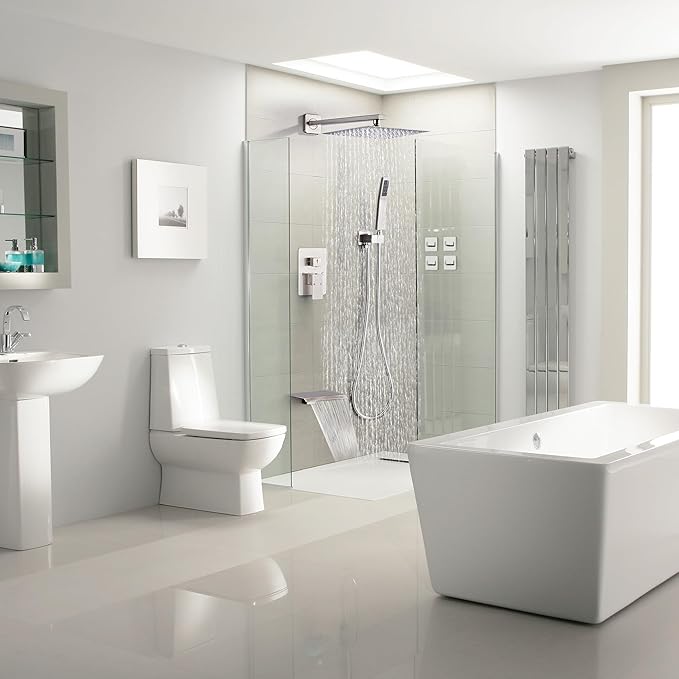 Shower Faucet Set with Tub Spout, Brushed Nickel Rainfall Shower System Complete Wall Mounted for Bathroom with 12 Inch Square Shower Head and Handheld Shower Head Rain Mixer Combo Set