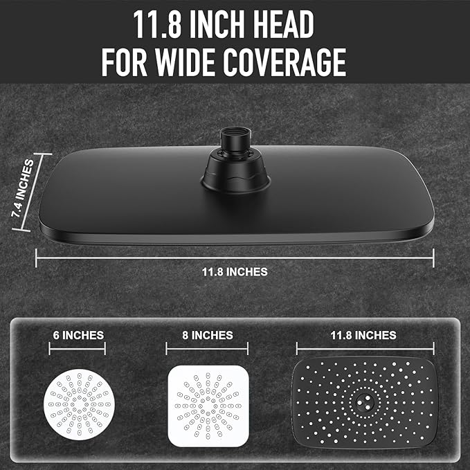 Veken 11.8'' Rain Shower Head with Handheld, High Pressure Rainfall Showerhead Combo with 5 Handheld Water Spray Modes for Bathroom Accessories, Home Decor, Detachable Dual Shower Heads, Matte Black