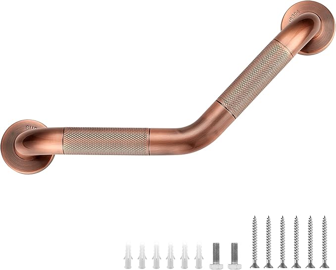 Grab Bars for Bathtubs and Showers- 1-1/4 x 16 Angled Shower Grab Bar for Seniors Knurled Stainless Steel Handicap Grab Bars for Wall (Antique Copper, 1 Pack)