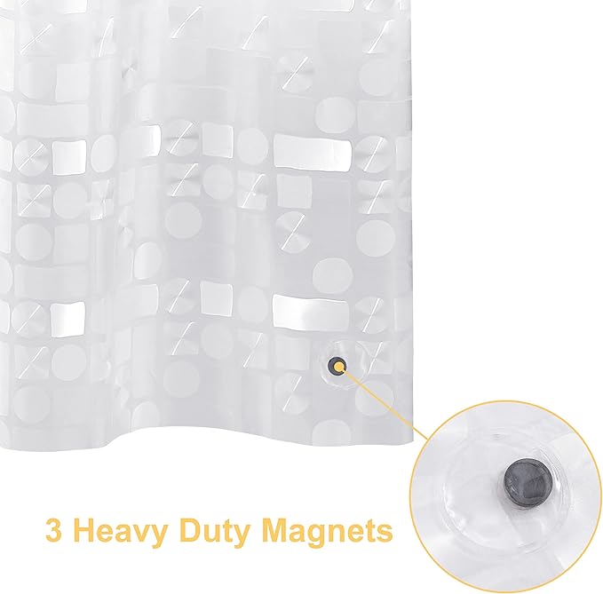 NTBAY EVA Semi-Transparent Clear Shower Curtain with Geometric, Water-Repellent Liner with 3 Magnets for Bathroom, 72x72 Inches