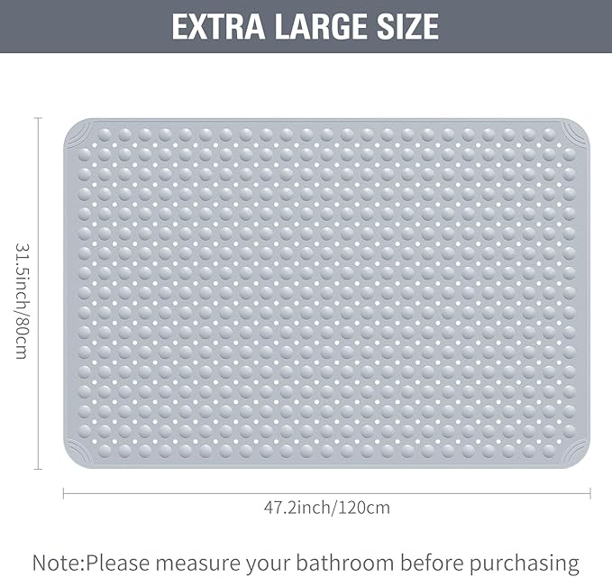 Yolife Extra Large TPE Shower Mat, 47.2" L x 31.5" W Anti Slip Bath Mat with Drain Holes and Suction Cups, Large Size Mat More Suitable for Shower Stall, No Odor, Heavy Mat