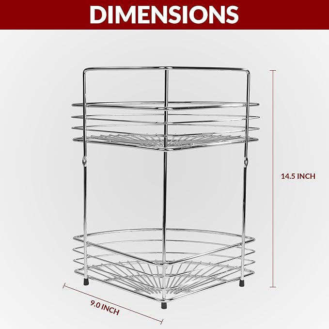 2-Tier Floor Standing Corner Shower Caddy - Sturdy Stainless Steel Bathroom Organizer Includes 2 Screws and Anchors - Freestanding or Wall-Mounted Shower Caddy - Silver