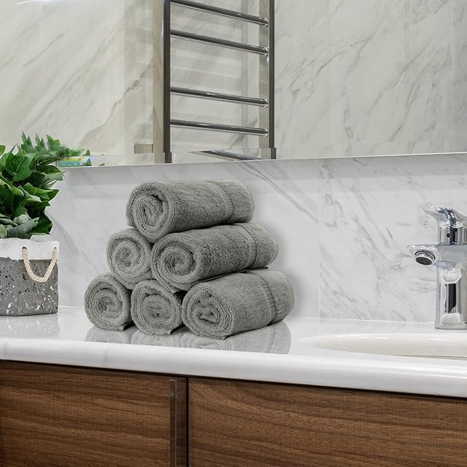 Monogrammed Hand Towel, Personalized Initial Gift, Extra Absorbent 100% Turkish Cotton - Soft Terry Finish - Set of 2 - Silver Block Initial B - Embroidered on Grey Towels