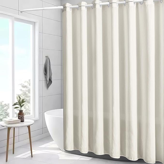 Furlinic No Hook Extra Long Shower Curtain 84 Length,Soft Fabric Bathroom Curtain with 10 Plastic Split Grommets,Waterproof & Machine Washable,Modern Hotel Style,Beige,72x84 Inch