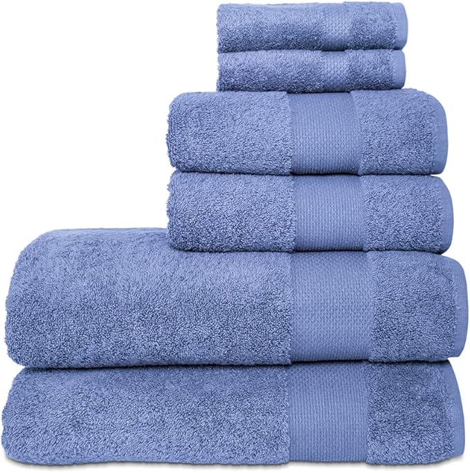 Hencely 6-Piece Bath Towel Set - High Absorbency, Quick Drying - 100% Soft Turkish Cotton - 2 Bath Towels, 2 Hand Towels, 2 Washcloths - for Bathroom, Home, Hotel, Spa, and Gym - 6-Pack Blue