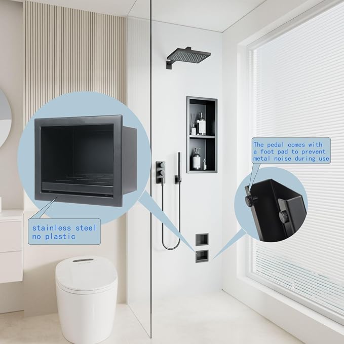 Recessed Wall Soap Holder for Shower Niche,Shower Foot Rest for Shave Legs,Stainless Steel 304 Footrest，Matte Black,5.9 in x 4.8 in x 3.9 in