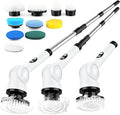 Electric Spin Scrubber, 3-Speed Cordless Shower Scrubber with 90° Adjustable & 10 Replaceable Brush Heads, 90 Mins Runtime & Full-Body IPX7 Waterproof Shower Cleaner Brush with Long Handle