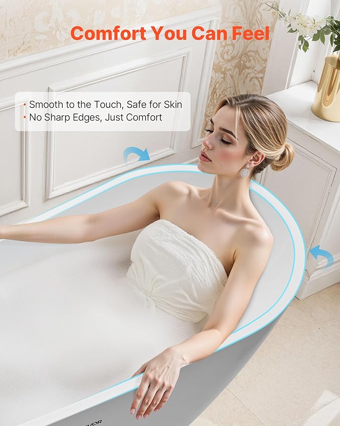 VEVOR Acrylic Freestanding Bathtub, 67 Inch Contemporary Soaking White Tub with Brushed Nickel Overflow and Drain, Elegant Oval Shape Stand Alone Soaker Bathtub for Modern Bathroom or Remodel Project