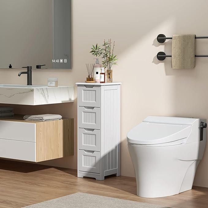 Gizoon 33'' Bathroom Storage Cabinet Freestanding with Drawers Floor Organizer Cabinet for Hallway Living Room and Bathroom, White