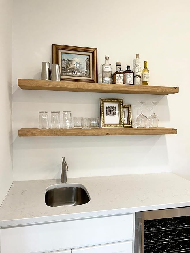 joelsantiques 42 Inch Wooden Floating Shelves for Wall - 42x10x2 in - Made of Natural Wood - Long Heavy Duty Rustic Wall Shelves for Bedroom - Perfect for Living Room, Kitchen - Beige