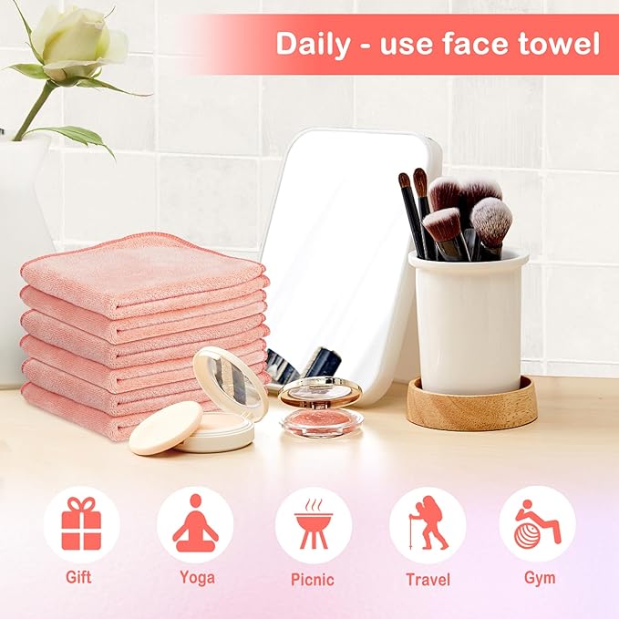 Nugilla Makeup Remover Cloth 12 x 12 Inch, Reusable Makeup Remover Towels for Washing Face, 6 Pack Washable Microfiber Face Cloth Fast Drying Washcloth, Coral