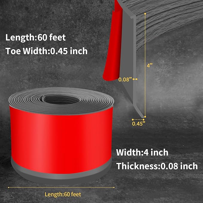 Flexible Baseboard Molding Trim 4 Inch Self-Adhesive Vinyl Wall Base Peel and Stick Cove Base Rubber Wall Baseboard Moulding Trim (60Ft, Deep Gray Wood Grain)