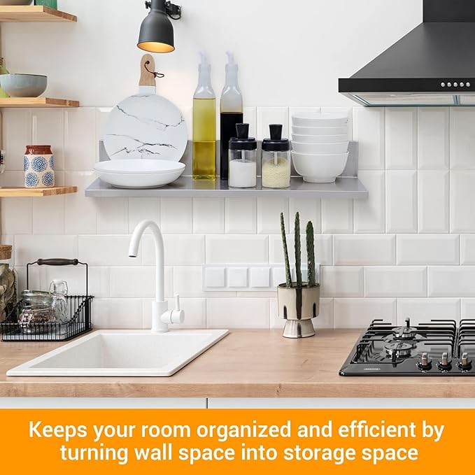 Stainless Steel Wall Shelf 8.6"x30" 60LB, 2 Packs L-Shaped Commercial Wall Mount Floating Shelving for Kitchen, Restaurant, Home