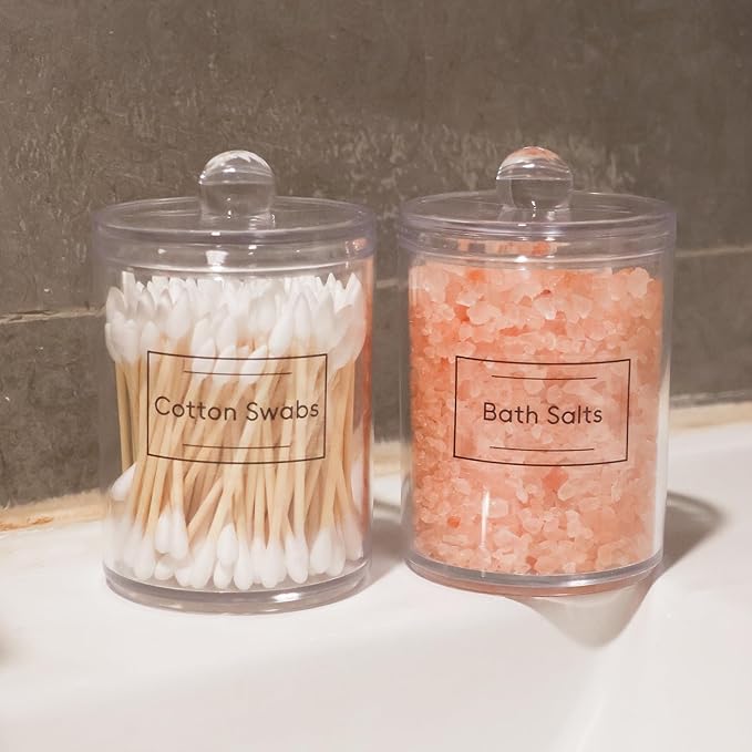 2 Pack Qtip Holder Dispenser,Bathroom Canisters Apothecary Jar Set, Acrylic Vanity Makeup Storage Organizer Set,10 and 12 oz