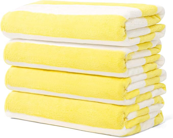 Touchat Beach Towel Oversized,Super Absorbent Sand Free Thick Microfiber Beach Towel (Yellow 4Pack, 30”x60“)