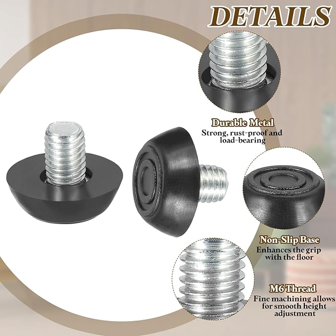 PATIKIL 10 Pcs M8 x 10mm Thread Adjustable Furniture Levelers, Furniture Feet Levelers Screw on Steel Screw in Threaded Leveling Feet Glides for Table Chair Cabinet Patio Legs