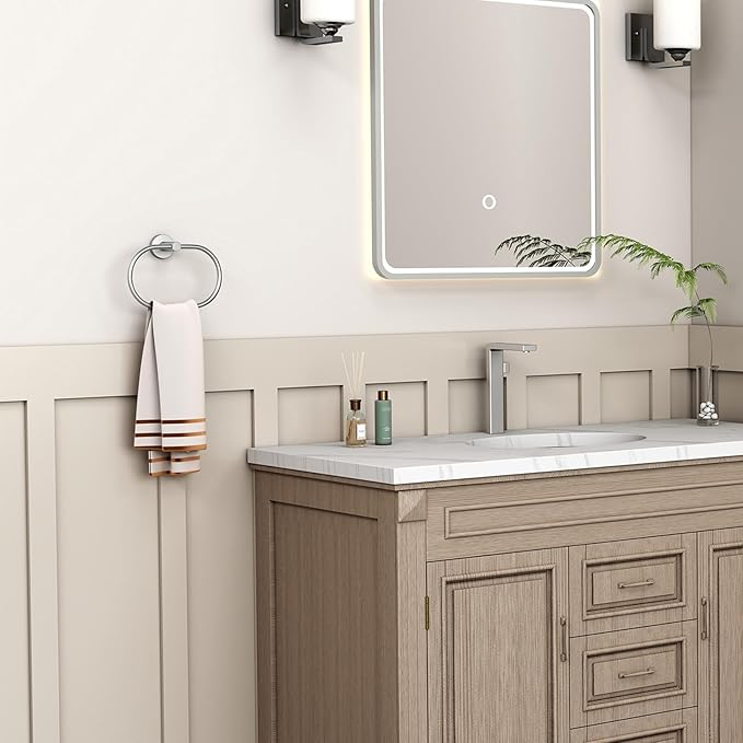 Angle Simple Towel Ring Swivel, SUS 304 Stainless Steel Bathroom Hand Towel Holder, Brushed Nickel
