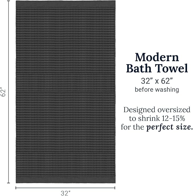 GILDEN TREE Waffle Towels for Bathroom Luxury 100% Cotton Bath Towels, Quick Dry Towel, Thin Super Absorbent Lint Free Shower Towels, Bath Towels Set of 2, Modern Style (Faded Black)