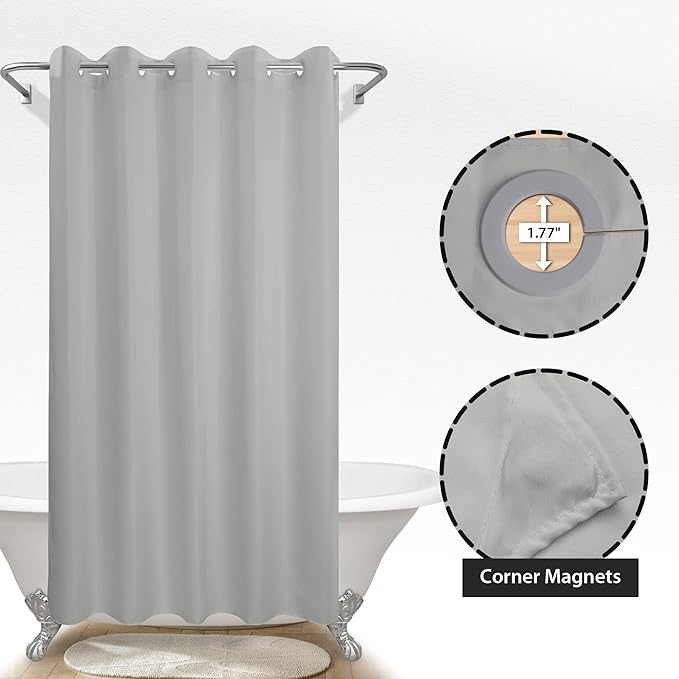 River Dream Extra Long No Hook Grey Shower Curtain or Liner Soft Microfiber - 84" Length Fabric Shower Curtain Liner Set, Machine Washable & Water Repellent, Gray, 71x86