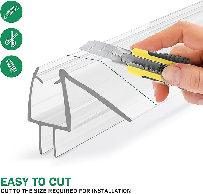 Shower Door Bottom Seal with Sweep 2Pack, 39"(990mm) Length PVC Clear Strips for 3/8"(10mm) Thick Frameless Glass Door, to Stop Water Leaking