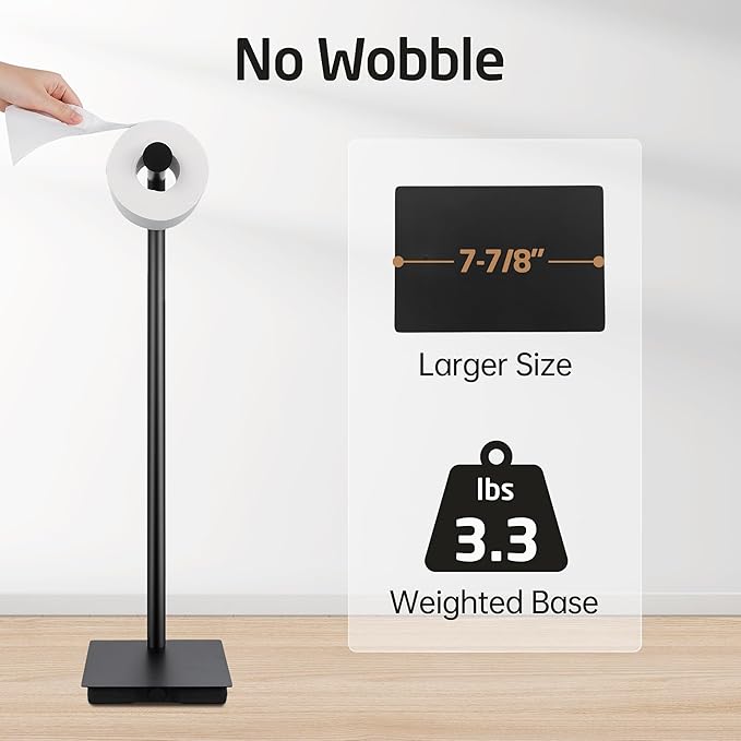 KES Black Toilet Paper Holder Stand Bathroom Freestanding Toilet Tissue Paper Roll Holder, 20" H SUS304 Stainless Steel Rustproof Weighted Base Matte Black, BPH286S1A-BK