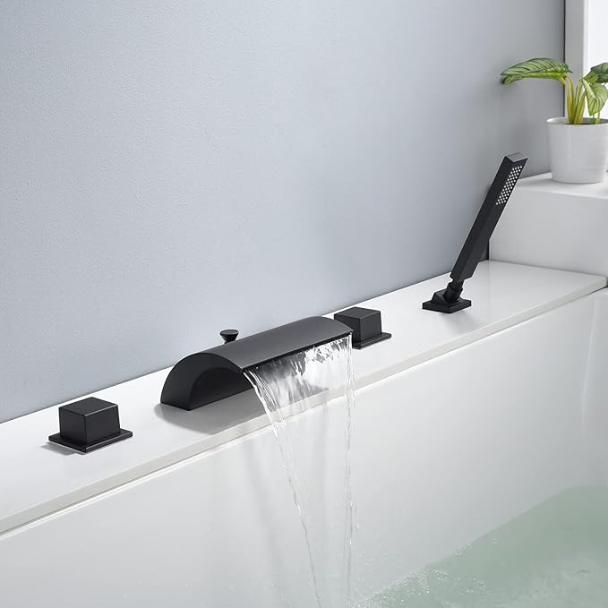 sumerain Black Roman Tub Faucet Waterfall Bathtub Faucet With Hand Shower, High Flow Rate