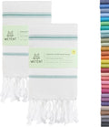 WETCAT Turkish Hand Towels with Hanging Loop, Set of 2 (20" x 30") 100% Turkish Cotton, Pre-Washed, Quick Drying, for Kitchen or Bathroom - Teal & White