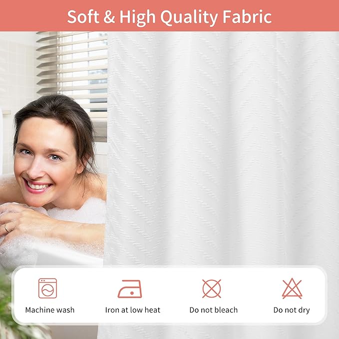 Hookless Shower Curtain with Snap in Liner 71" x 74" Double-Layer Waterproof Polyester Shower Curtain for Bathroom or Hotel Use,Removable Liner,Magnetic Hem,Large Rings,Machine Washable,White
