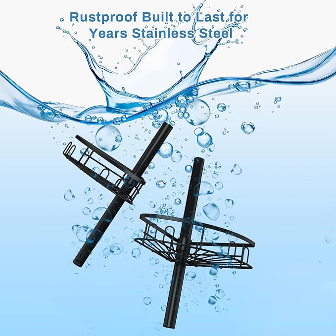Rustproof Corner Shower Caddy Freestanding Tension Pole, 4 Large Baskets for Bathtub Shampoo Storage Organizer Bathroom Height Adjustable Shelves from 23.6 to 114.5 Inch with Towel Bar