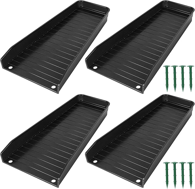 Gutter Downspout Splash Block,16.3"Drain Gutter Guard Diverter,Gutter Downspout Extensions for Water Drainage, Fixable Down Spout Drain Trays,Drainage to Protect House Foundations (4PC Black)