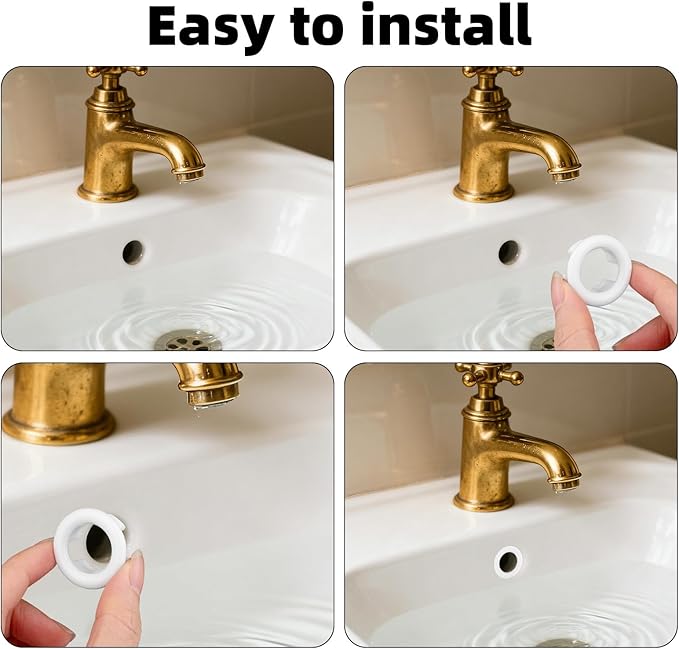 10pcs Chrome Sink Overflow Ring, Bathroom Sink Overflow Trim Ring Hole Cover Insert Cap for Basin Vanity & Ceramic Sinks Easy Tool-Free Installation