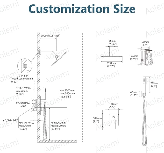 Aolemi Shower Faucet Set, High Pressure Shower System with 2-in-1 Handheld Sprayer, Wall Mount Fixture Combo with Rough-in Valve, 8 Inch Shower Head, Brushed Nickel
