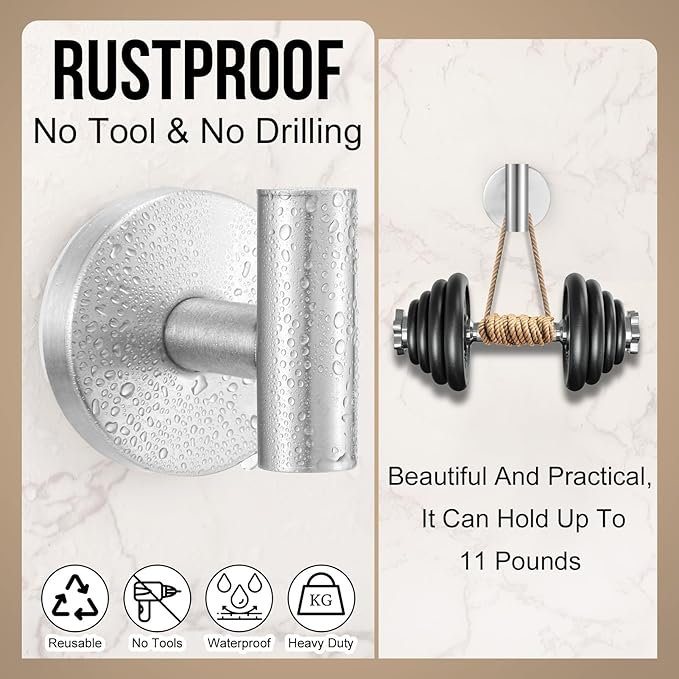 Suction Cup Hook for Shower, 16 Pack Wall Mount Towel Holder, Removable Towel Hook - Stainless Steel No Drill Hook for Bathroom Window Glass Door Wall Home Kitchen Brushed Silver