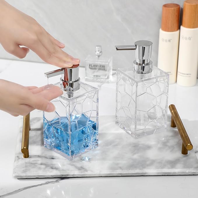 Hand Soap Dispenser, Clear Acrylic Plastic Liquid Pump Bottles Refillable Lotion Dispenser for Bathroom Decor Kitchen College Dorm, 2 Pack