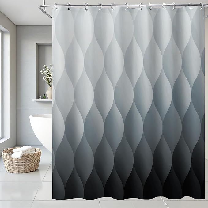 Grey Ombre Shower Curtain, Modern Geometric Shower Curtain Set, Washable Polyester Fabric for Bathroom, Weighted Hem, 72 x 72 inch