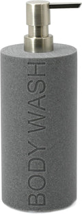 Resin Neutral Gray Sandstone Body Wash Engraved Bottle Refillable Pump Dispenser, Durable Waterproof Resin Construction for Bath, Shower - Gray Sandstone Satin Nickel Pump