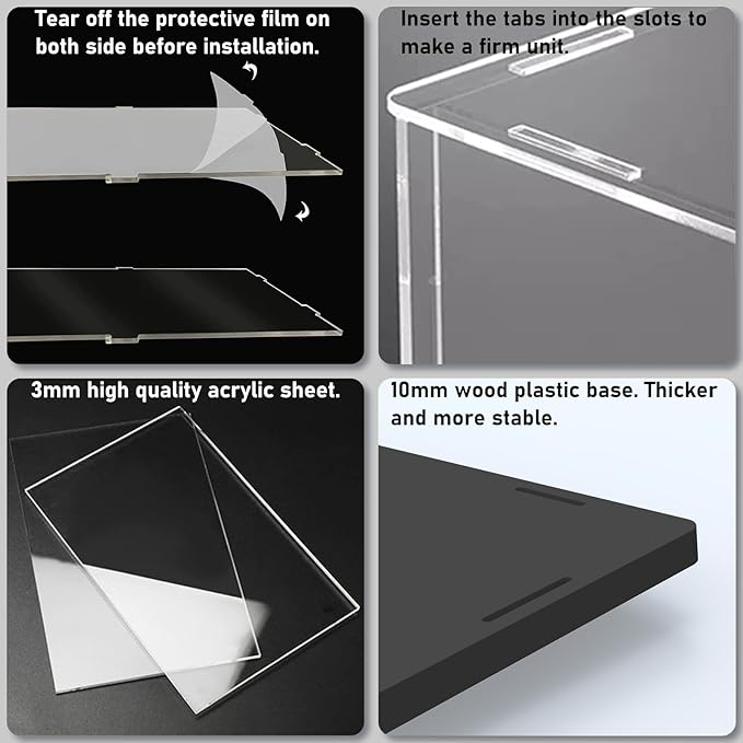 Choowin 3 Tier Clear Acrylic Display Case for Collectibles, Mini Figures, Pop Mart, Labubu, Sonny Angel, Smiski - Assemble Dustproof Acrylic Display Box with Door, Stand (Black Base Step)