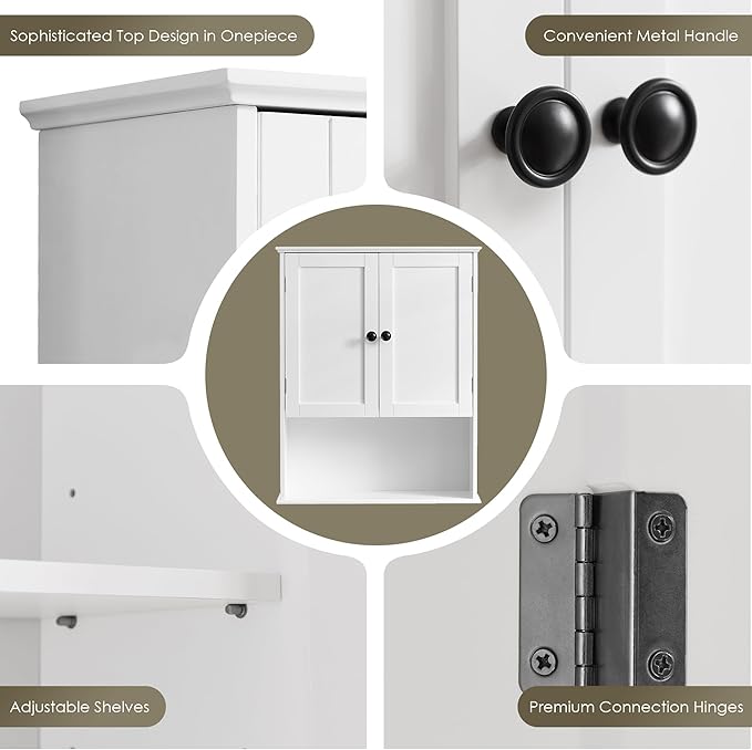 Bathroom Wall Cabinet, White 30" x 24" Wood Wall Mounted Medicine Cabinet, Hanging Cabinet Over Toilet Storage Adjustable Shelves Cupboard with Large Space for Laundry Room, Bedroom Kitchen