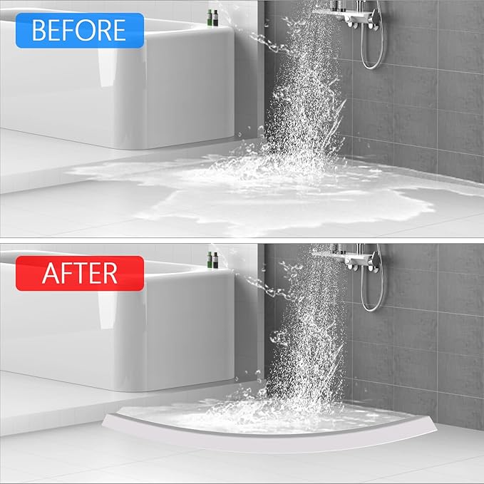 Shower Threshold Water Dam Guard - Self-Adhesive Silicone Waterproof Barrier, Water Stopper Shower Door Bottom Seal Strip Shower Splash Guard for Bathroom Kitchen Bathtub (99in, White)