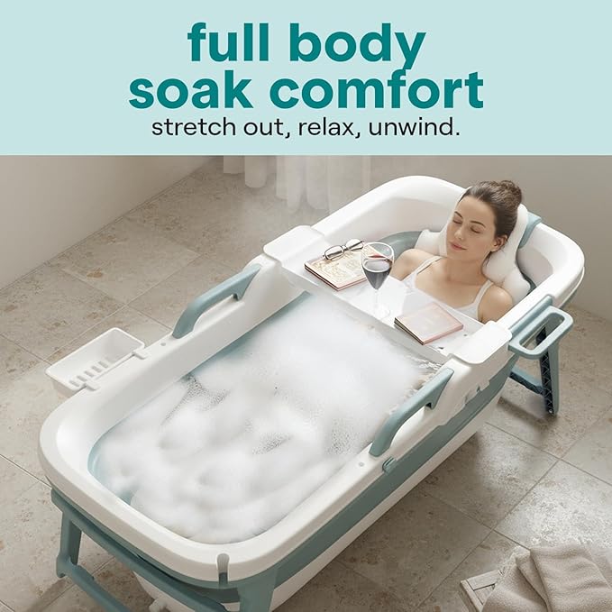SereneLife 59" Portable Bathtub for Adults – Large Foldable Freestanding Bath Tub for Hot Spa, collapsible for Cold Plunge Ice Bath, Indoor/Outdoor, Pet & Family Use, Complete Set