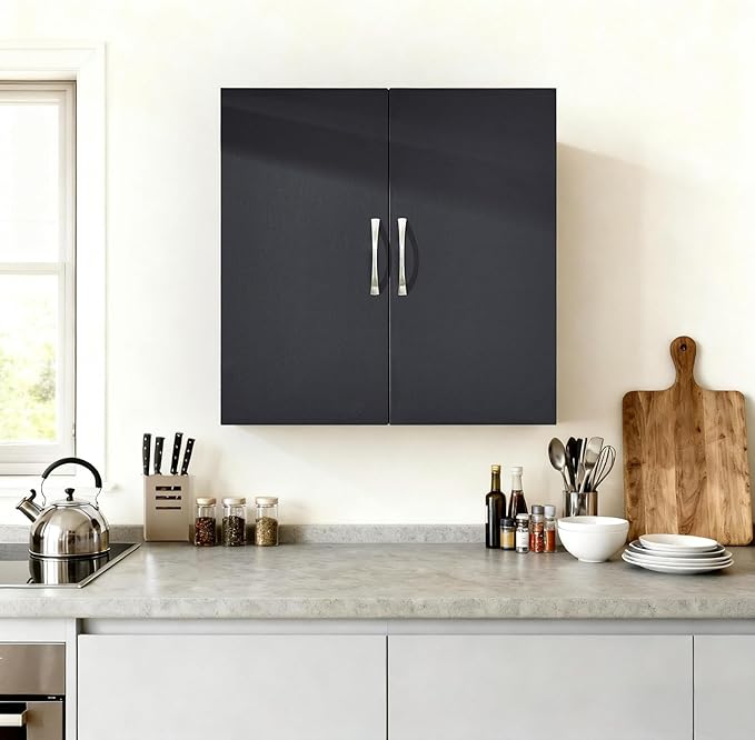 SoBuy Wall Cabinet Laundry Room Kitchen, Over Toilet Storage Cabinet, Medicine Cabinet with Shelf for Bathroom Garage Hallway Entryway, Black BZR200-SCH