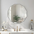Bathroom Mirror for Wall, 20" x 20" Oval Bathroom Vanity Mirror, Beveled Edge Frameless Wall Mount Vanity Mirror, Wall Decorative Irregular Beveled Edge