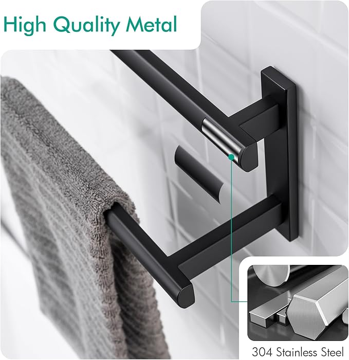 BAGNOLUX Double Towel Bar, SUS304 Towel Racks for Bathroom Wall Mounted 2-Tiers Ladder Towel Rails, Space Saving Bathroom Towel Holder Shelves Rack, Long Towel Hanger (32"-Square-Matte Black)