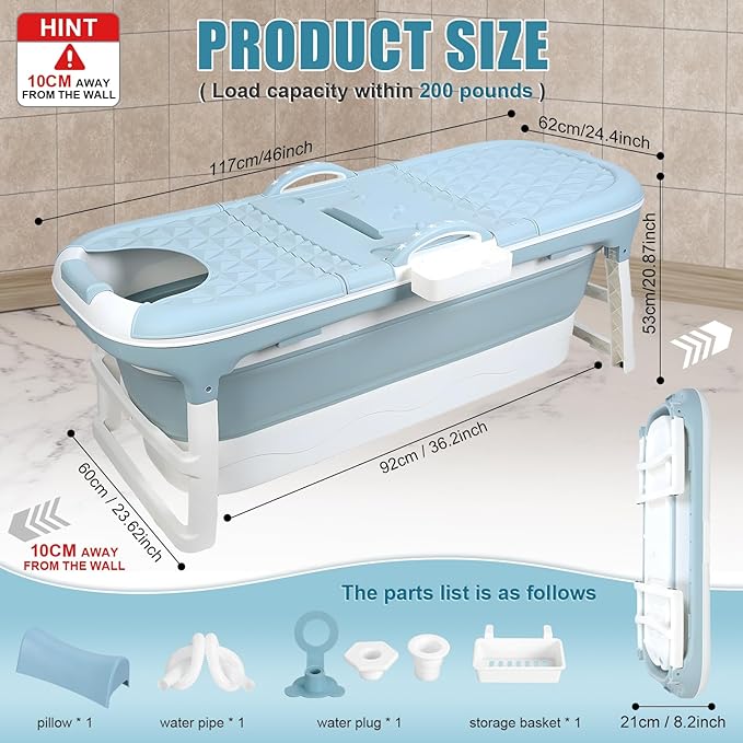 Portable Tub for Adults, Ice Bath Tub, Foldable Bathtub for Adults, Bathtub for Shower, Ice Bath, Sitz Bath, Portable Camping Shower, Freestanding Bathtubs 46 Inch