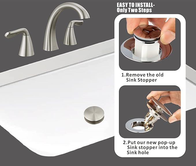 Artiwell Universal Bathroom Sink Drain Stopper, Fits Most Pop-Up Drains for Vessel Sink Lavatory Vanity, Sink Drain Strainer with Detachable Hair Catcher, Tested by Plumber in US (Brushed Nickel)